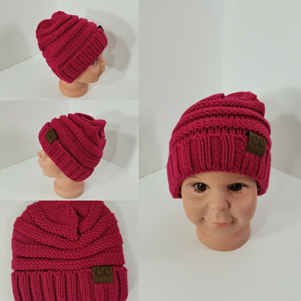 toddler Beanie hats thermal protective Dark Pink